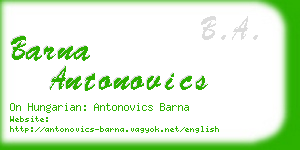 barna antonovics business card
